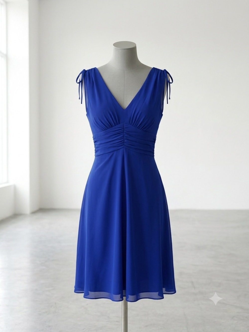 Elegant Royal Blue V-Neck Women's Dress